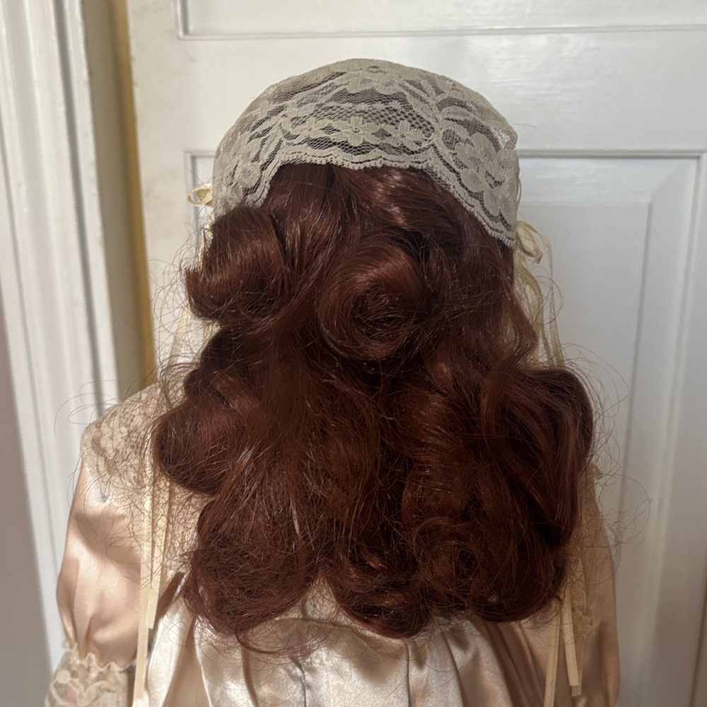 Charming Porcelain Cream Doll with Lace Accents - Picture 7 of 11